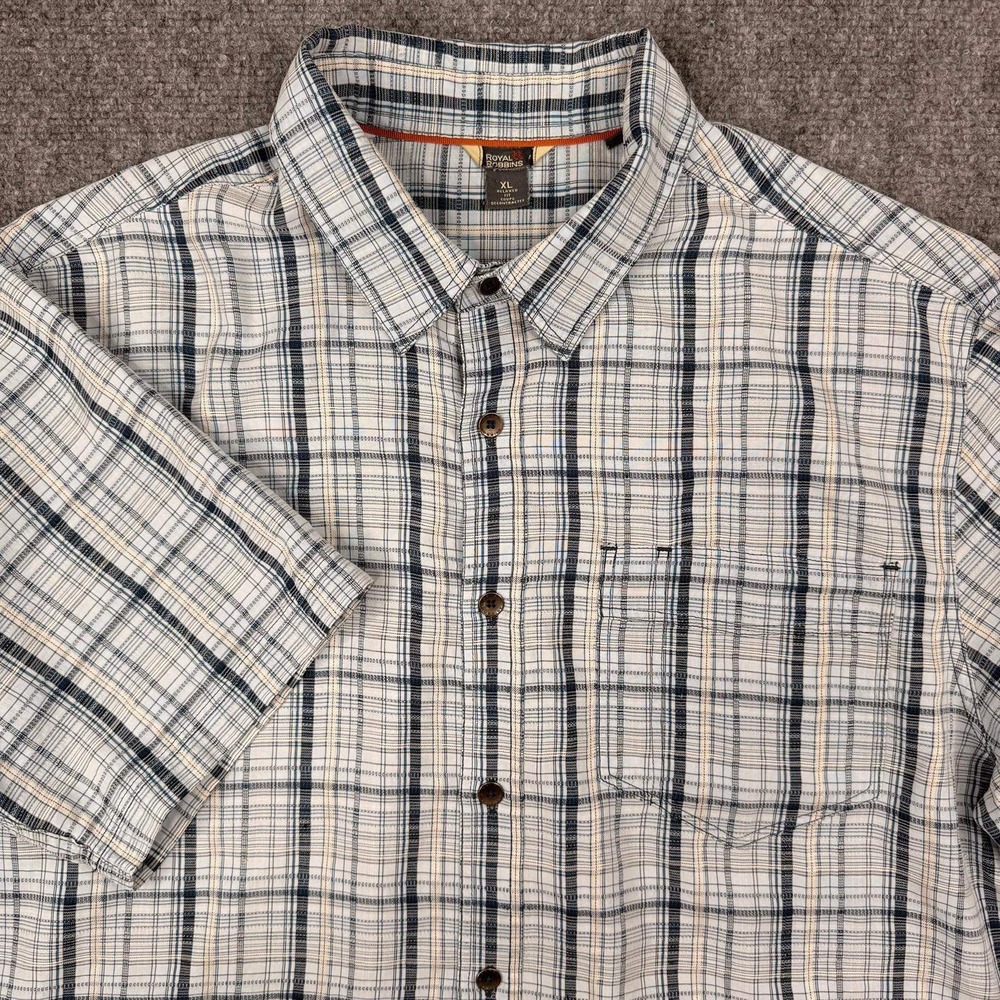 Royal Robbins Button Down Shirt‎ Mens XL Blue Plaid Short Sleeve Relaxed Fit